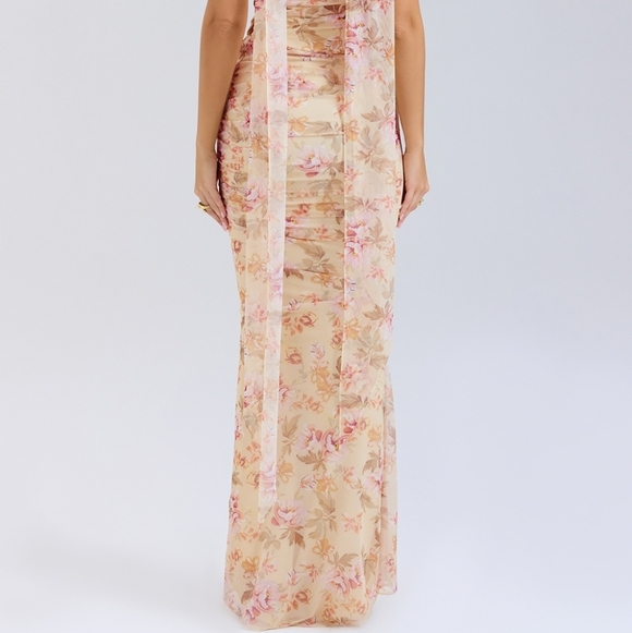 NWT House of CB Cassidy Honeyflower fluted hem ruched maxi skirt XL - Picture 4 of 10